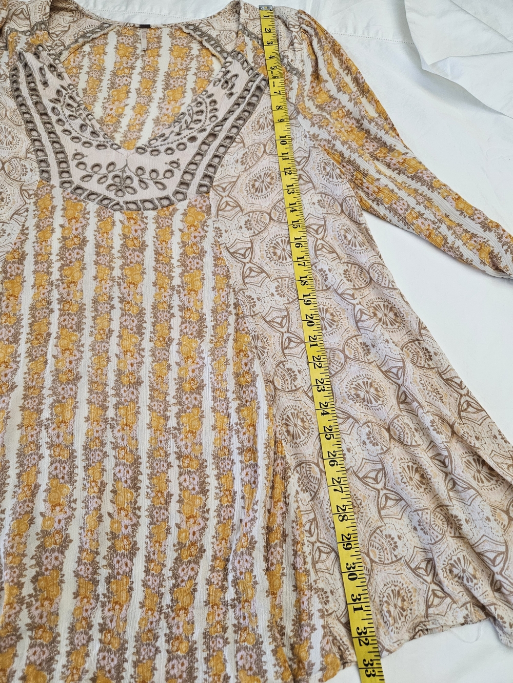 Free People Cream Floral Tunic with Mustard and Brown Accents - Picture 7 of 12